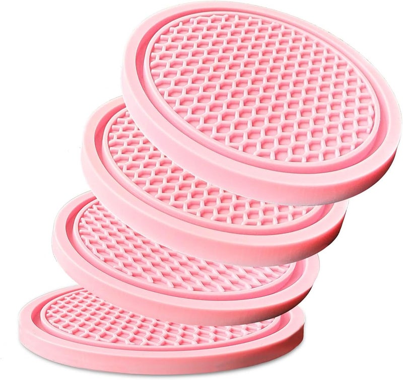KULOLO Car Cup Holder Coaster 4 Pack - Non Slip & Shockproof,Flexible PVC Rubber Insert for Car/Truck/SUV/Van (2.75"x0.2") Universal Fit Auto Cup Holders Accessories for Women and Man (Pink) - Image 1